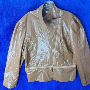 Tan‎ leather moto jacket with zipper detail tag says 4xl but fits like Large